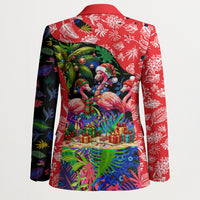 Christmas In July Flamingo Blazer Magic Santa Claus Festive Tropical Hawaiian Beach Birds