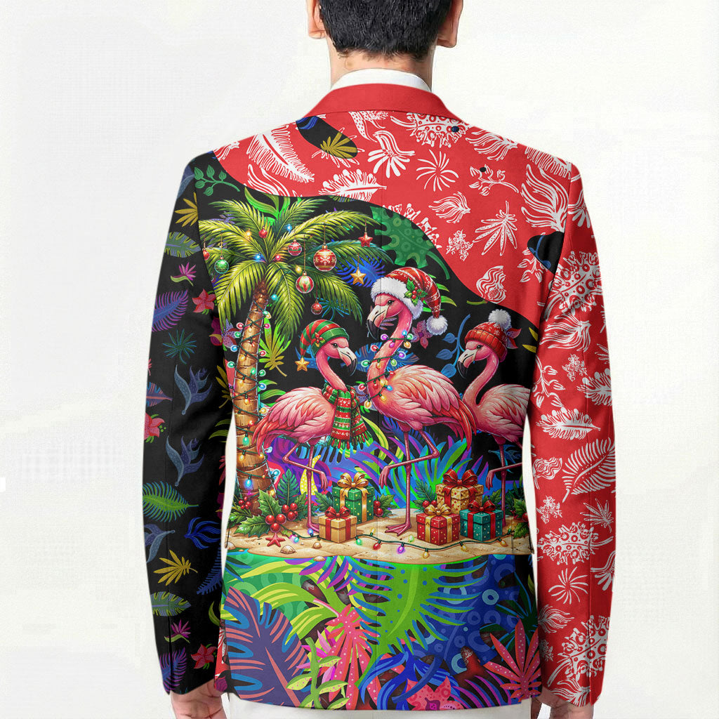 Christmas In July Flamingo Blazer Magic Santa Claus Festive Tropical Hawaiian Beach Birds