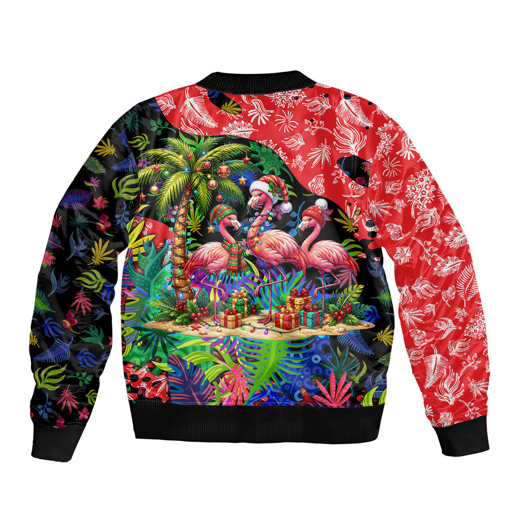 Christmas In July Flamingo Bomber Jacket Magic Santa Claus Festive Tropical Hawaiian Beach Birds