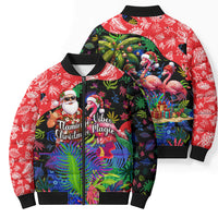 Christmas In July Flamingo Bomber Puffer Jacket Magic Santa Claus Festive Tropical Hawaiian Beach Birds