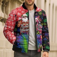 Christmas In July Flamingo Bomber Puffer Jacket Magic Santa Claus Festive Tropical Hawaiian Beach Birds