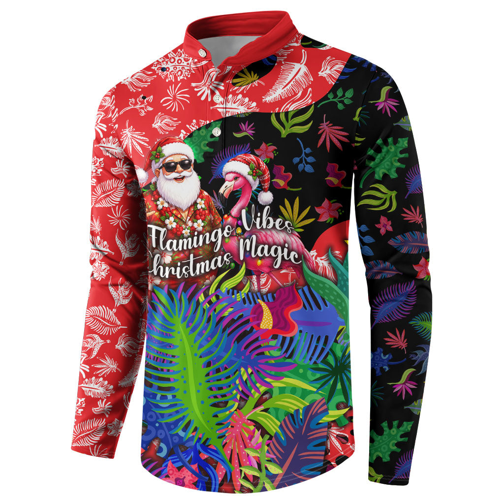 Christmas In July Flamingo Button Sweatshirt Magic Santa Claus Festive Tropical Hawaiian Beach Birds