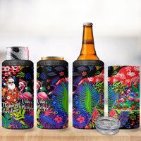 Christmas In July Flamingo 4 in 1 Can Cooler Tumbler Magic Santa Claus Festive Tropical Hawaiian Beach Birds