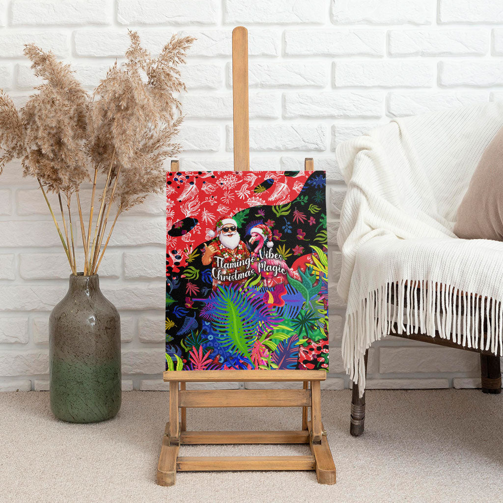 Christmas In July Flamingo Canvas Wall Art Magic Santa Claus Festive Tropical Hawaiian Beach Birds