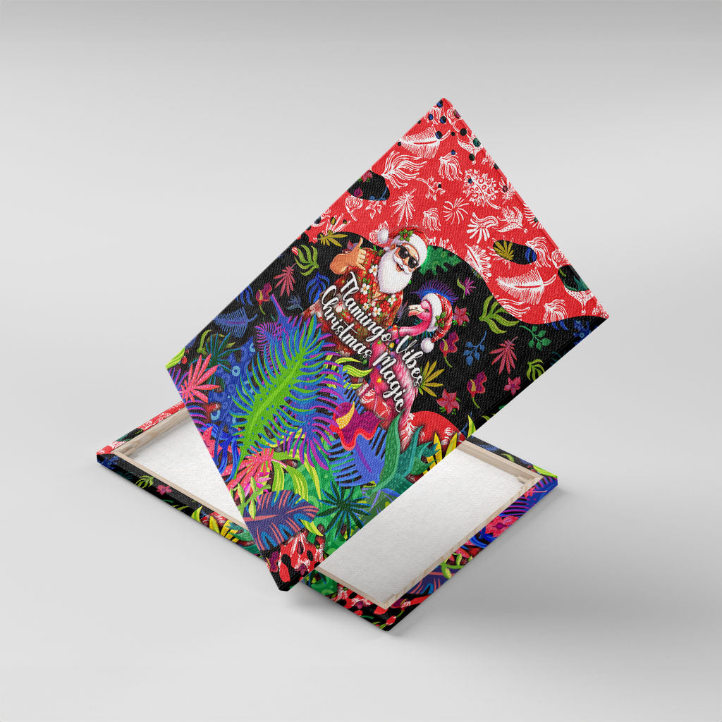 Christmas In July Flamingo Canvas Wall Art Magic Santa Claus Festive Tropical Hawaiian Beach Birds