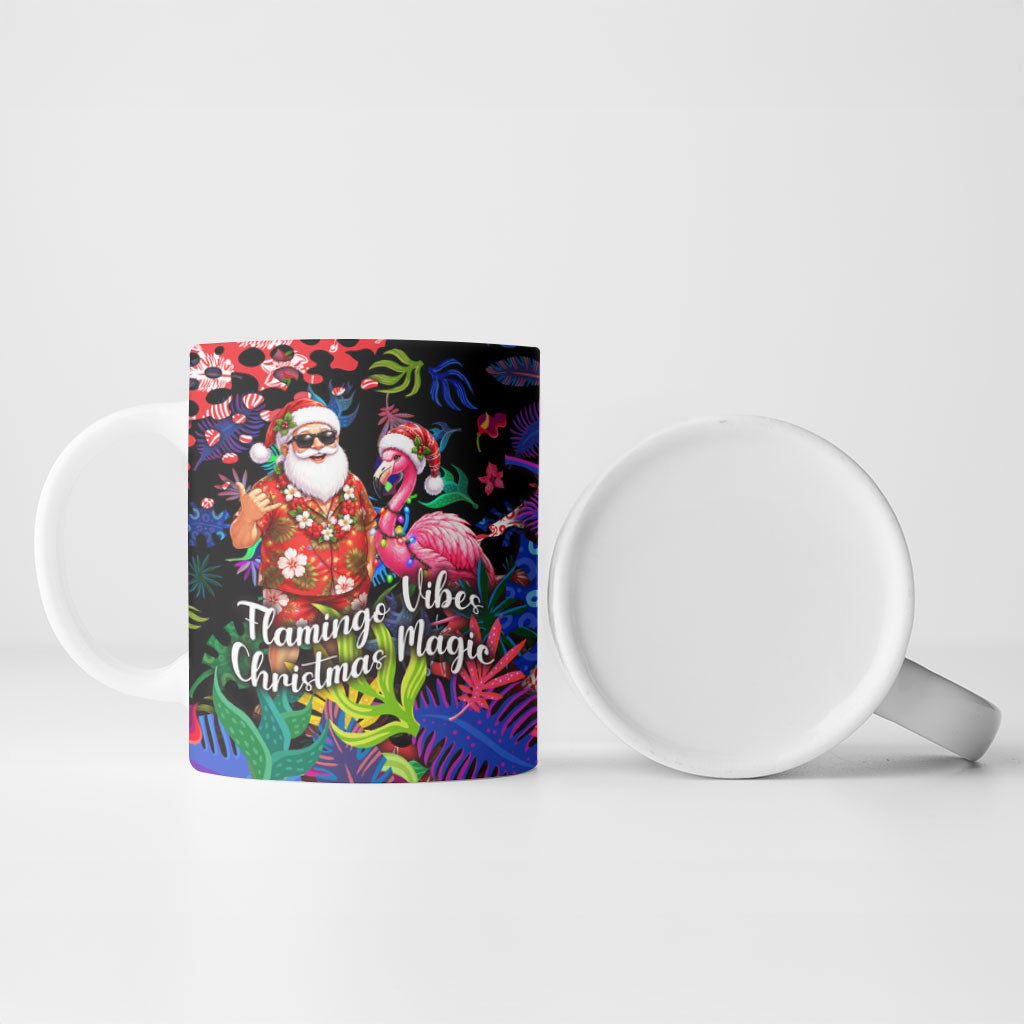 Christmas In July Flamingo Ceramic Mug Magic Santa Claus Festive Tropical Hawaiian Beach Birds