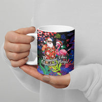 Christmas In July Flamingo Ceramic Mug Magic Santa Claus Festive Tropical Hawaiian Beach Birds