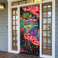 Christmas In July Flamingo Door Cover Magic Santa Claus Festive Tropical Hawaiian Beach Birds