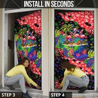 Christmas In July Flamingo Door Cover Magic Santa Claus Festive Tropical Hawaiian Beach Birds