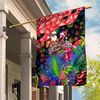 Christmas In July Flamingo Garden Flag Magic Santa Claus Festive Tropical Hawaiian Beach Birds