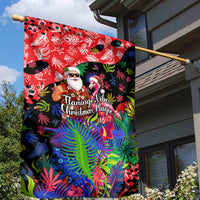 Christmas In July Flamingo Garden Flag Magic Santa Claus Festive Tropical Hawaiian Beach Birds