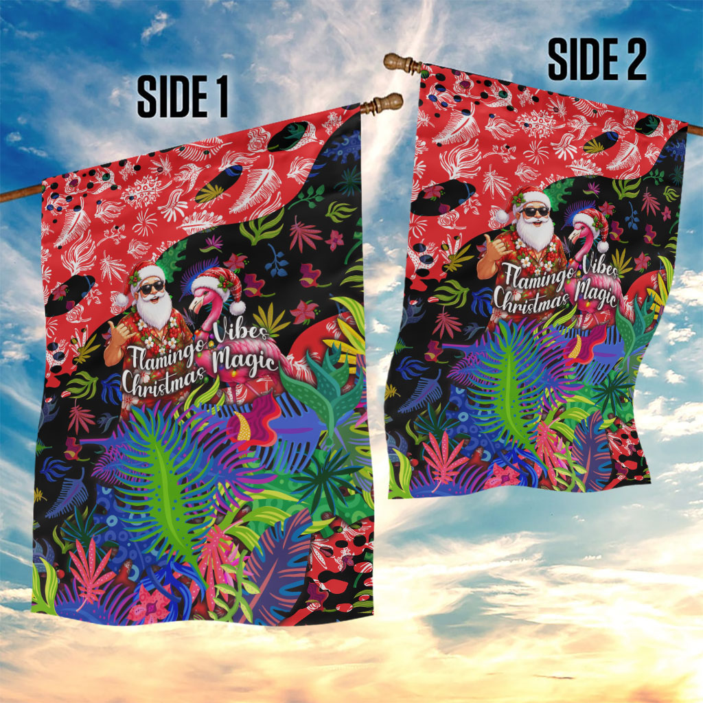 Christmas In July Flamingo Garden Flag Magic Santa Claus Festive Tropical Hawaiian Beach Birds