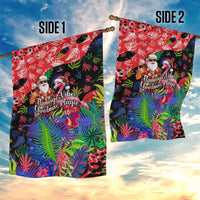 Christmas In July Flamingo Garden Flag Magic Santa Claus Festive Tropical Hawaiian Beach Birds
