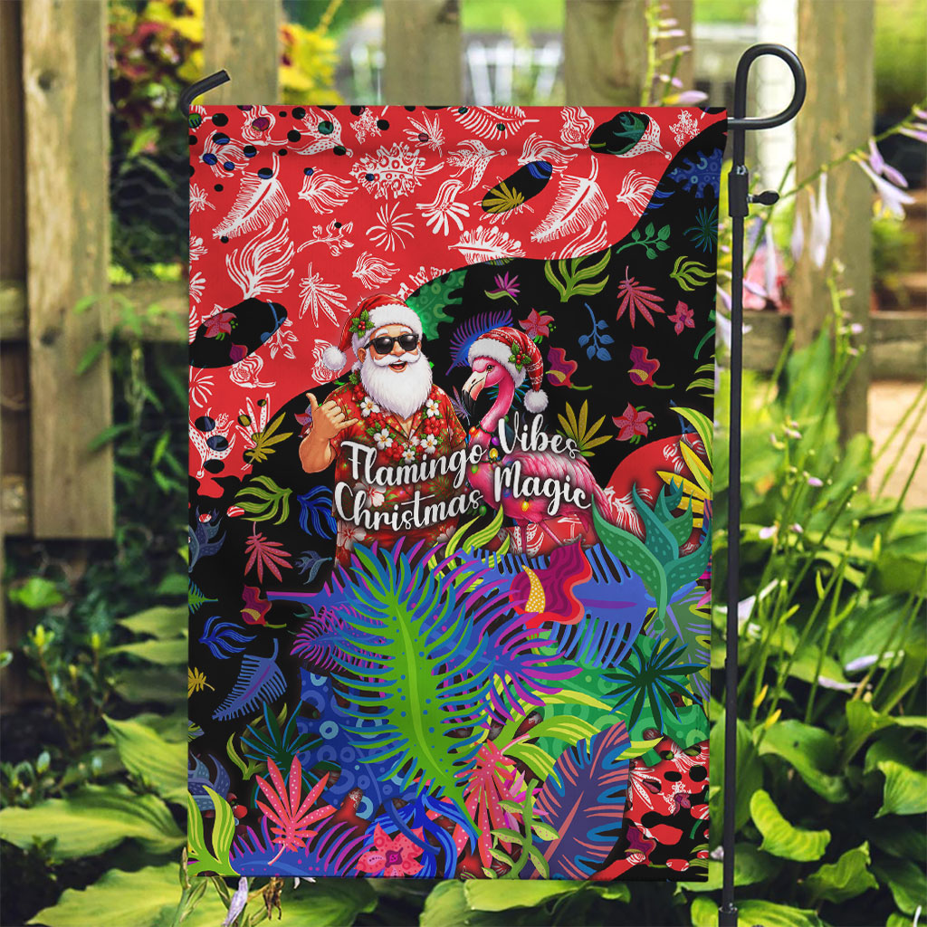 Christmas In July Flamingo Garden Flag Magic Santa Claus Festive Tropical Hawaiian Beach Birds