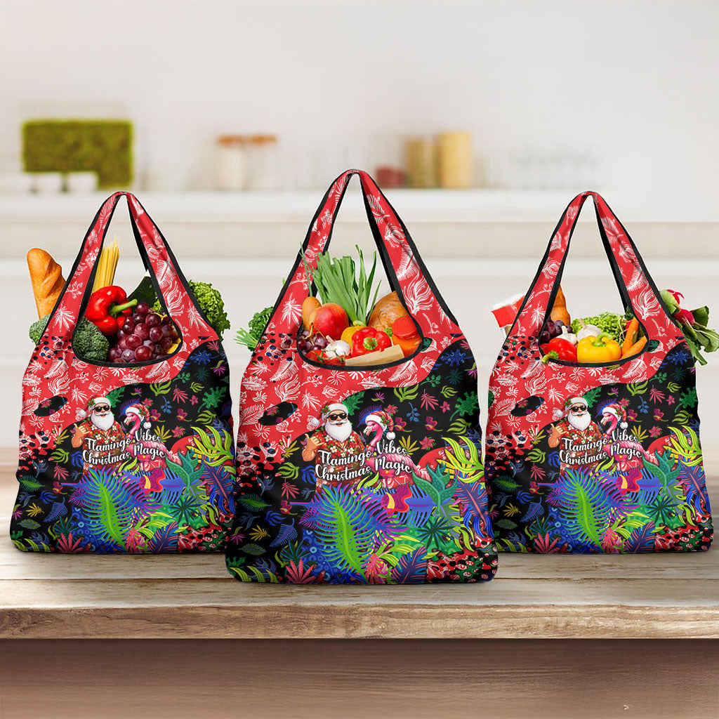 Christmas In July Flamingo Grocery Bag Magic Santa Claus Festive Tropical Hawaiian Beach Birds