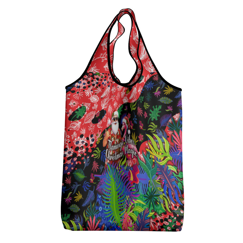 Christmas In July Flamingo Grocery Bag Magic Santa Claus Festive Tropical Hawaiian Beach Birds