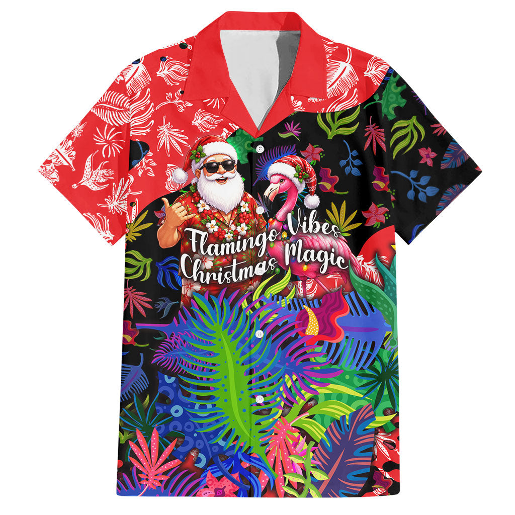 Christmas In July Flamingo Hawaiian Shirt Magic Santa Claus Festive Tropical Hawaiian Beach Birds