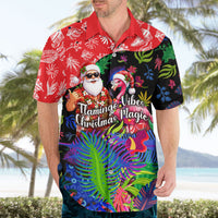 Christmas In July Flamingo Hawaiian Shirt Magic Santa Claus Festive Tropical Hawaiian Beach Birds