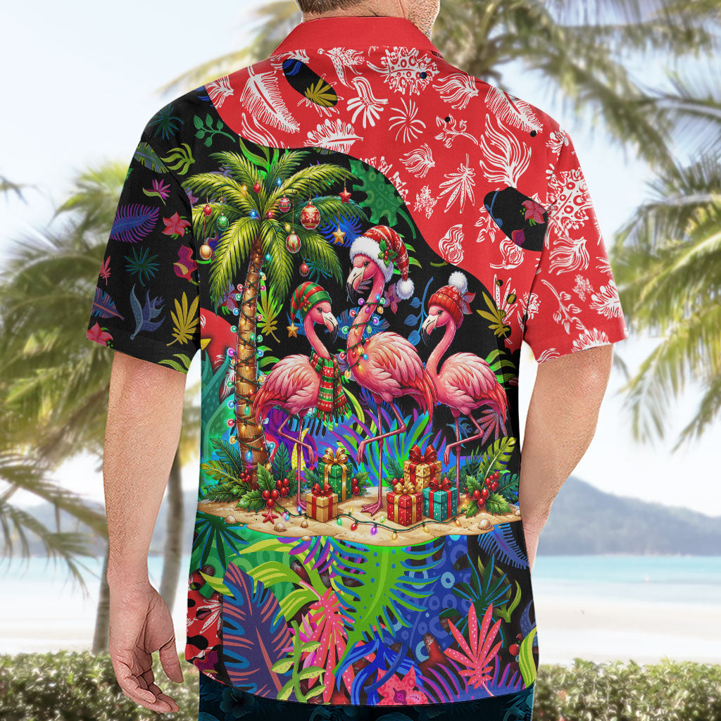 Christmas In July Flamingo Hawaiian Shirt Magic Santa Claus Festive Tropical Hawaiian Beach Birds
