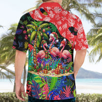 Christmas In July Flamingo Hawaiian Shirt Magic Santa Claus Festive Tropical Hawaiian Beach Birds