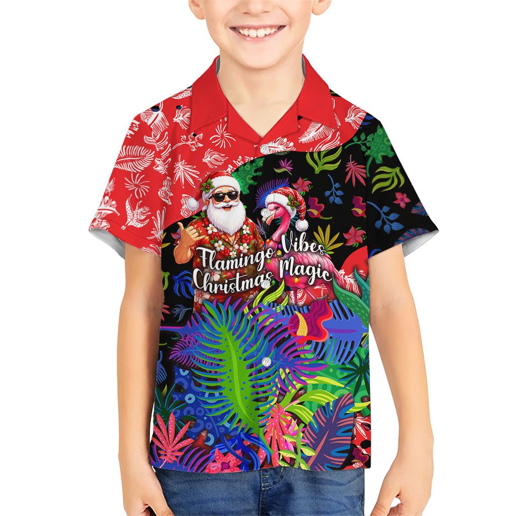 Christmas In July Flamingo Hawaiian Shirt Magic Santa Claus Festive Tropical Hawaiian Beach Birds