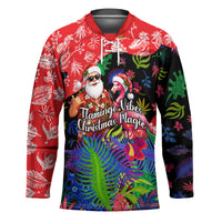 Christmas In July Flamingo Hockey Jersey Magic Santa Claus Festive Tropical Hawaiian Beach Birds