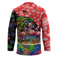 Christmas In July Flamingo Hockey Jersey Magic Santa Claus Festive Tropical Hawaiian Beach Birds