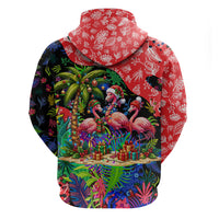 Christmas In July Flamingo Hoodie Magic Santa Claus Festive Tropical Hawaiian Beach Birds
