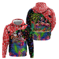Christmas In July Flamingo Hoodie Magic Santa Claus Festive Tropical Hawaiian Beach Birds