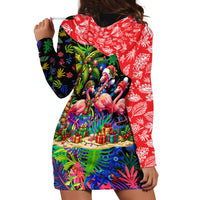 Christmas In July Flamingo Hoodie Dress Magic Santa Claus Festive Tropical Hawaiian Beach Birds