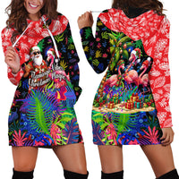 Christmas In July Flamingo Hoodie Dress Magic Santa Claus Festive Tropical Hawaiian Beach Birds