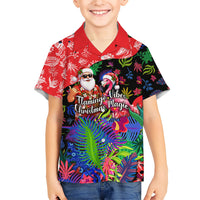 Christmas In July Flamingo Kid Hawaiian Shirt Magic Santa Claus Festive Tropical Hawaiian Beach Birds