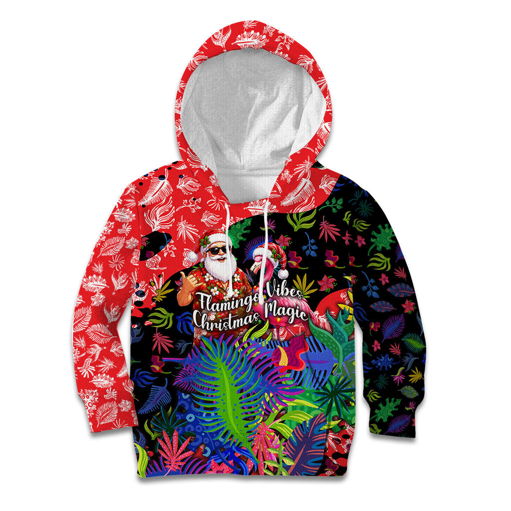 Christmas In July Flamingo Kid Hoodie Magic Santa Claus Festive Tropical Hawaiian Beach Birds