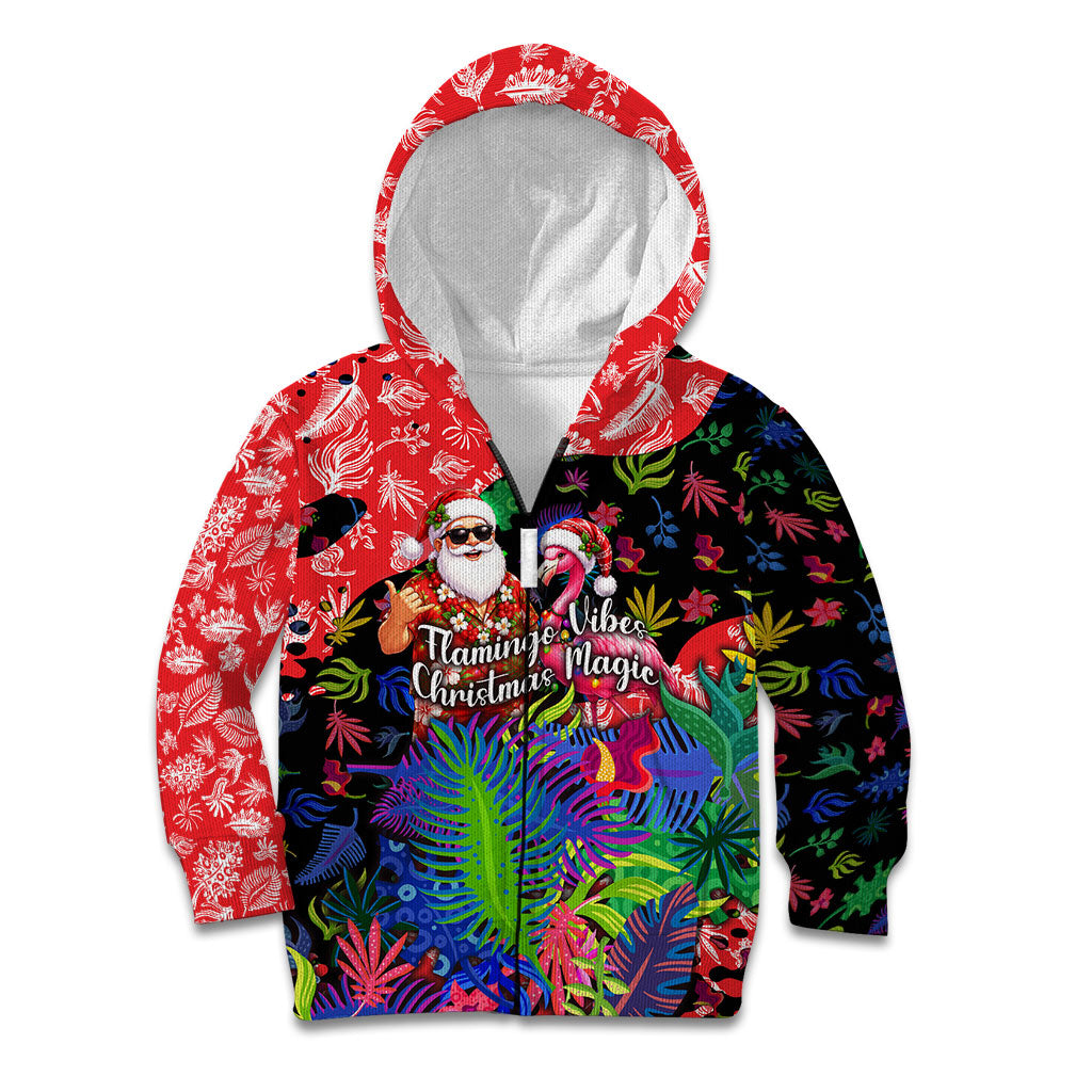 Christmas In July Flamingo Kid Hoodie Magic Santa Claus Festive Tropical Hawaiian Beach Birds