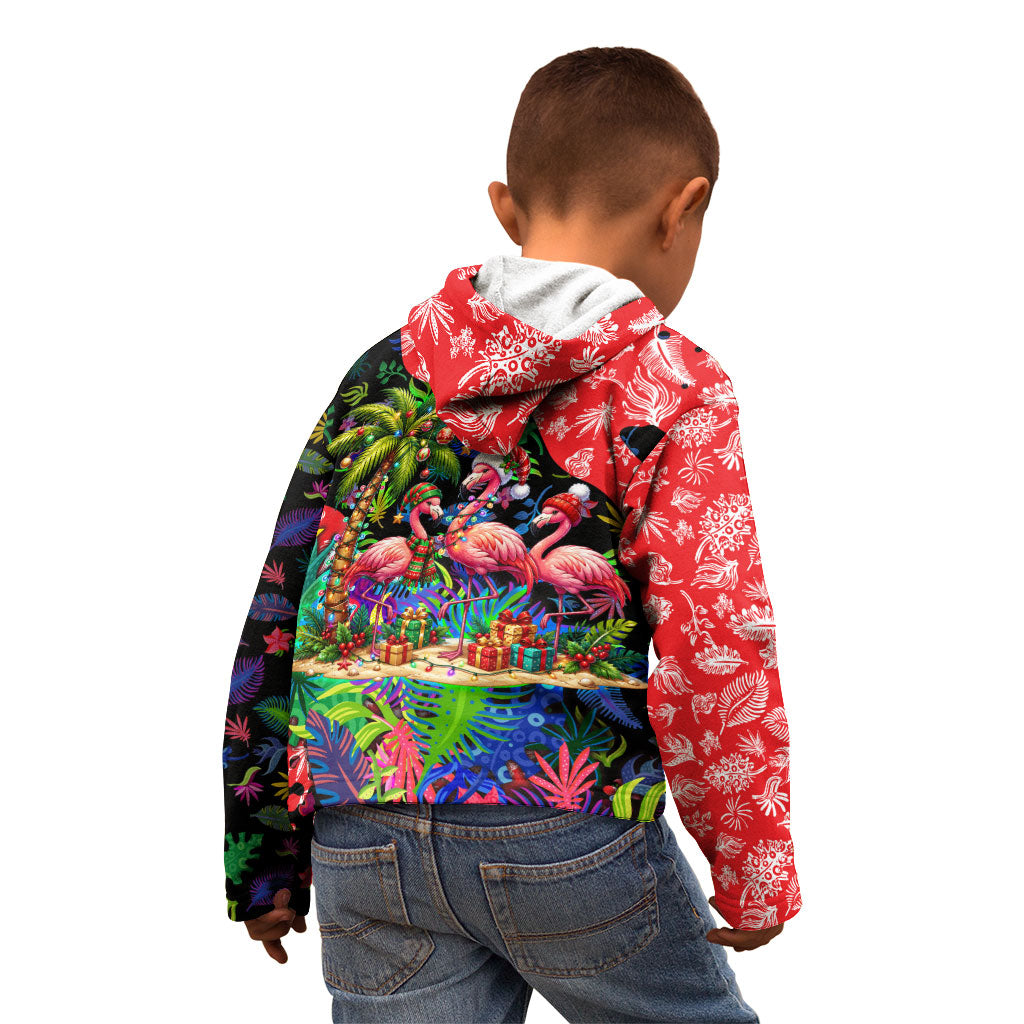Christmas In July Flamingo Kid Hoodie Magic Santa Claus Festive Tropical Hawaiian Beach Birds