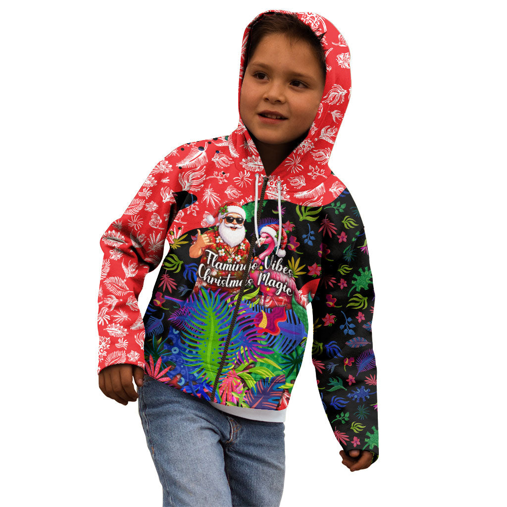 Christmas In July Flamingo Kid Hoodie Magic Santa Claus Festive Tropical Hawaiian Beach Birds