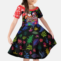 Christmas In July Flamingo Kid Short Sleeve Dress Magic Santa Claus Festive Tropical Hawaiian Beach Birds