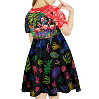 Christmas In July Flamingo Kid Short Sleeve Dress Magic Santa Claus Festive Tropical Hawaiian Beach Birds