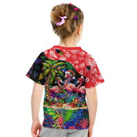 Christmas In July Flamingo Kid T Shirt Magic Santa Claus Festive Tropical Hawaiian Beach Birds