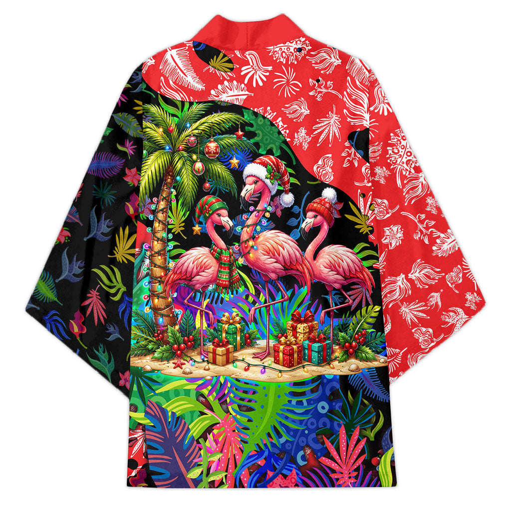 Christmas In July Flamingo Kimono Magic Santa Claus Festive Tropical Hawaiian Beach Birds