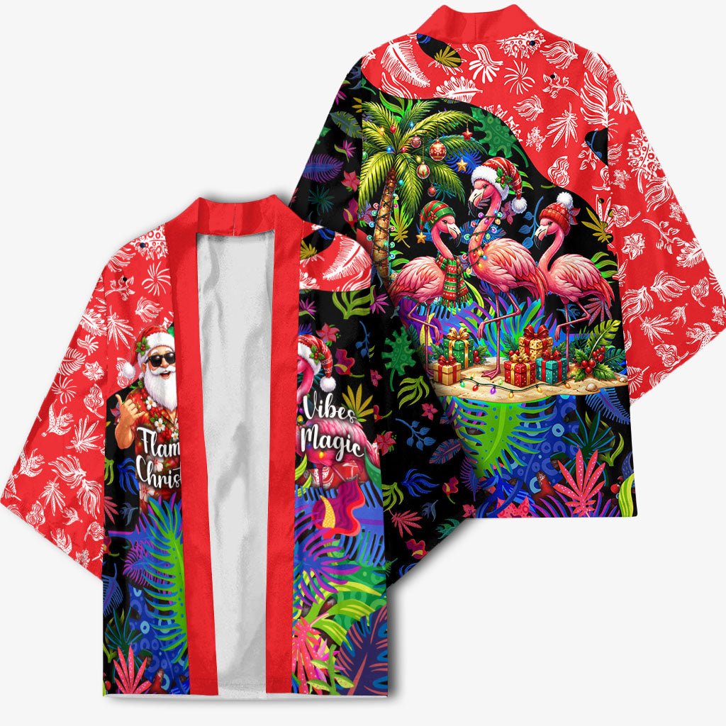 Christmas In July Flamingo Kimono Magic Santa Claus Festive Tropical Hawaiian Beach Birds