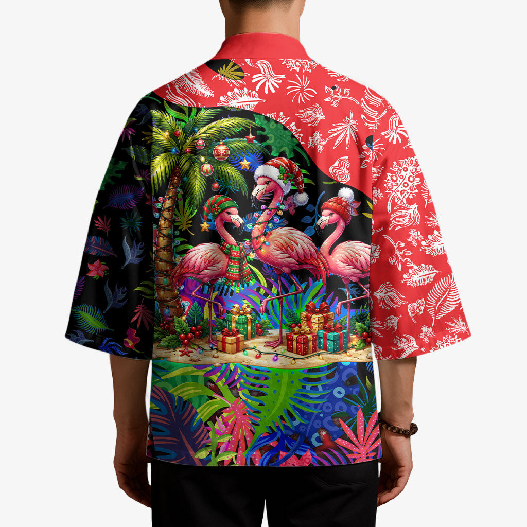 Christmas In July Flamingo Kimono Magic Santa Claus Festive Tropical Hawaiian Beach Birds
