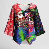 Christmas In July Flamingo Kimono Sleeve Blouse Magic Santa Claus Festive Tropical Hawaiian Beach Birds