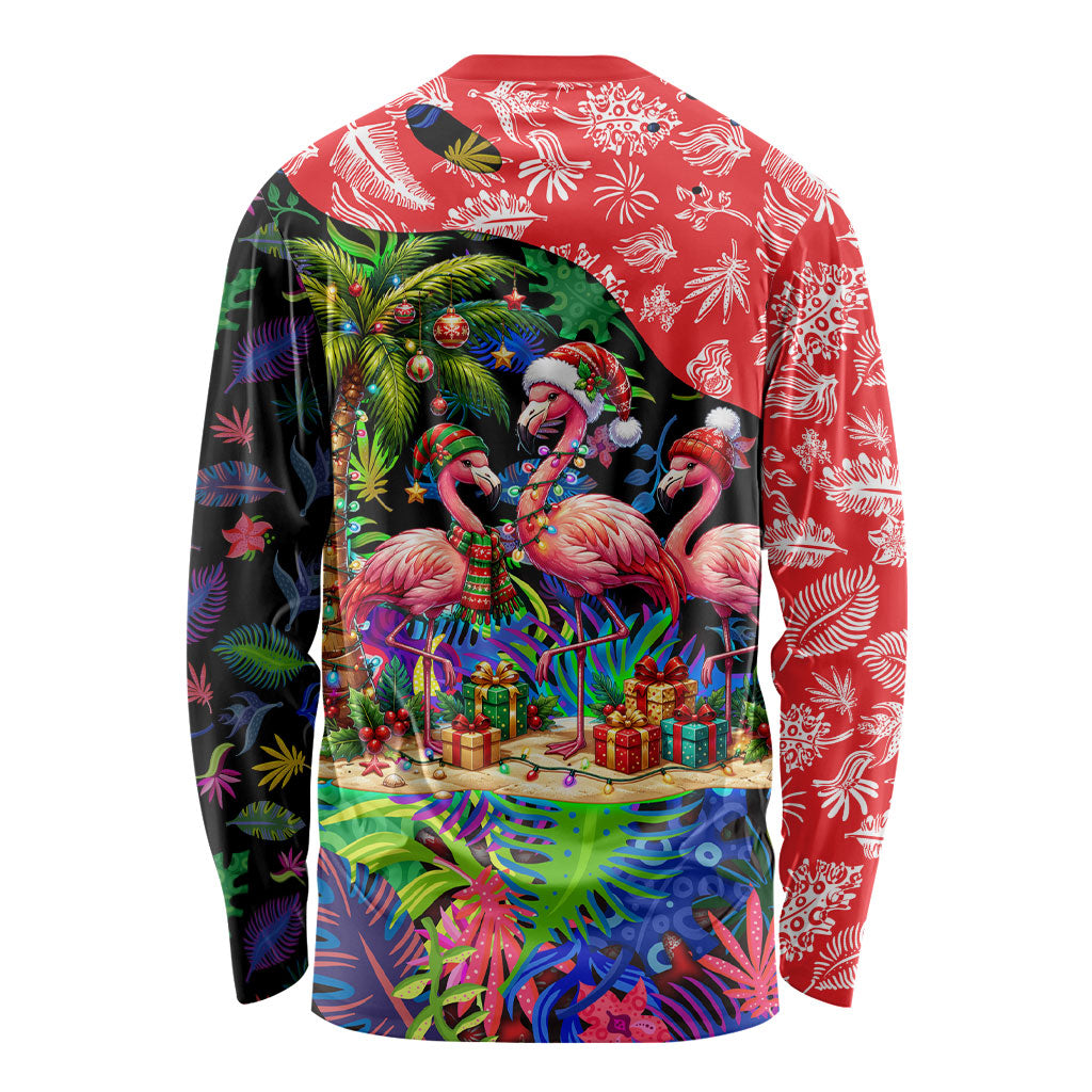Christmas In July Flamingo Long Sleeve Shirt Magic Santa Claus Festive Tropical Hawaiian Beach Birds