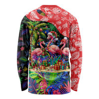 Christmas In July Flamingo Long Sleeve Shirt Magic Santa Claus Festive Tropical Hawaiian Beach Birds