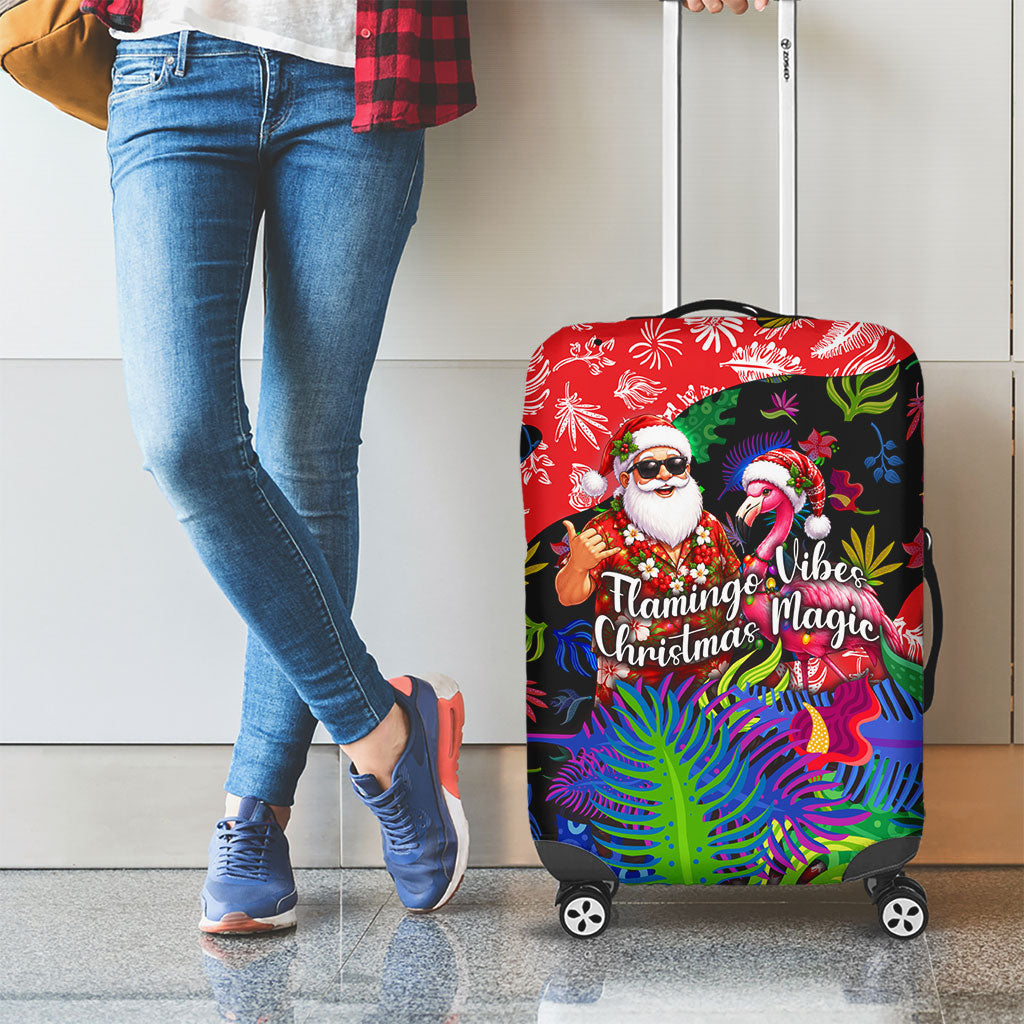 Christmas In July Flamingo Luggage Cover Magic Santa Claus Festive Tropical Hawaiian Beach Birds