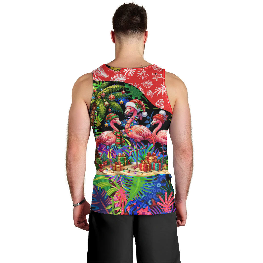 Christmas In July Flamingo Men Tank Top Magic Santa Claus Festive Tropical Hawaiian Beach Birds