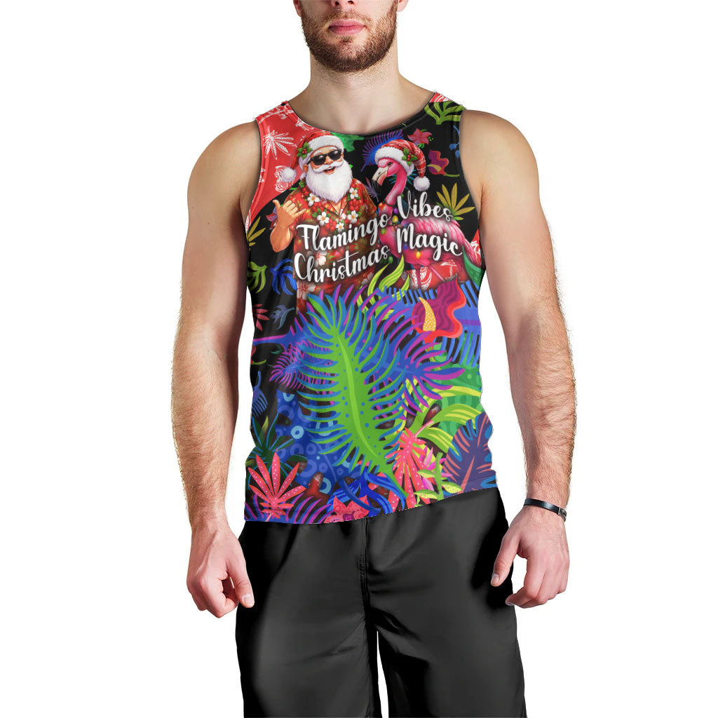Christmas In July Flamingo Men Tank Top Magic Santa Claus Festive Tropical Hawaiian Beach Birds
