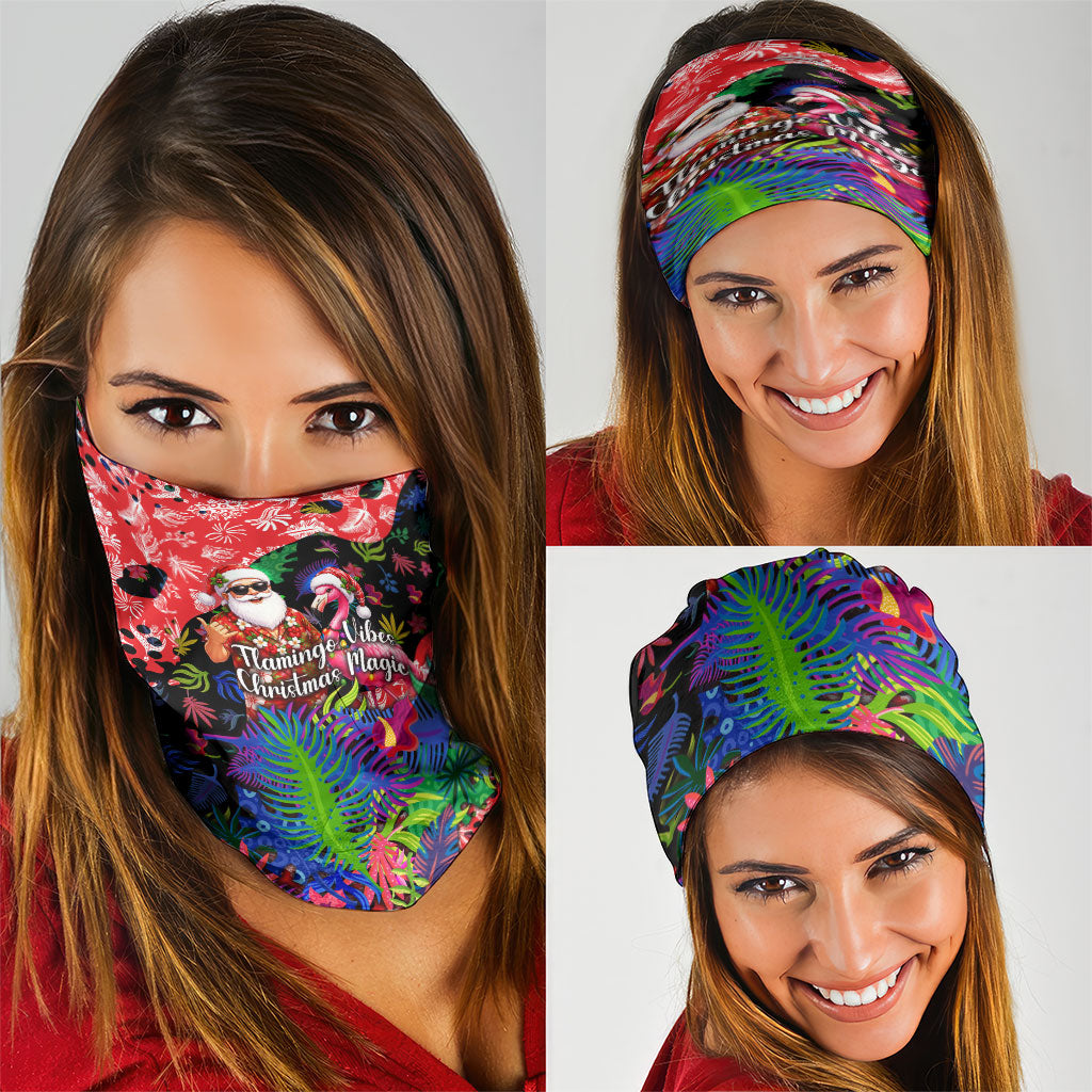 Christmas In July Flamingo Neck Gaiter Magic Santa Claus Festive Tropical Hawaiian Beach Birds