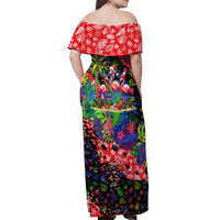 Christmas In July Flamingo Off Shoulder Maxi Dress Magic Santa Claus Festive Tropical Hawaiian Beach Birds
